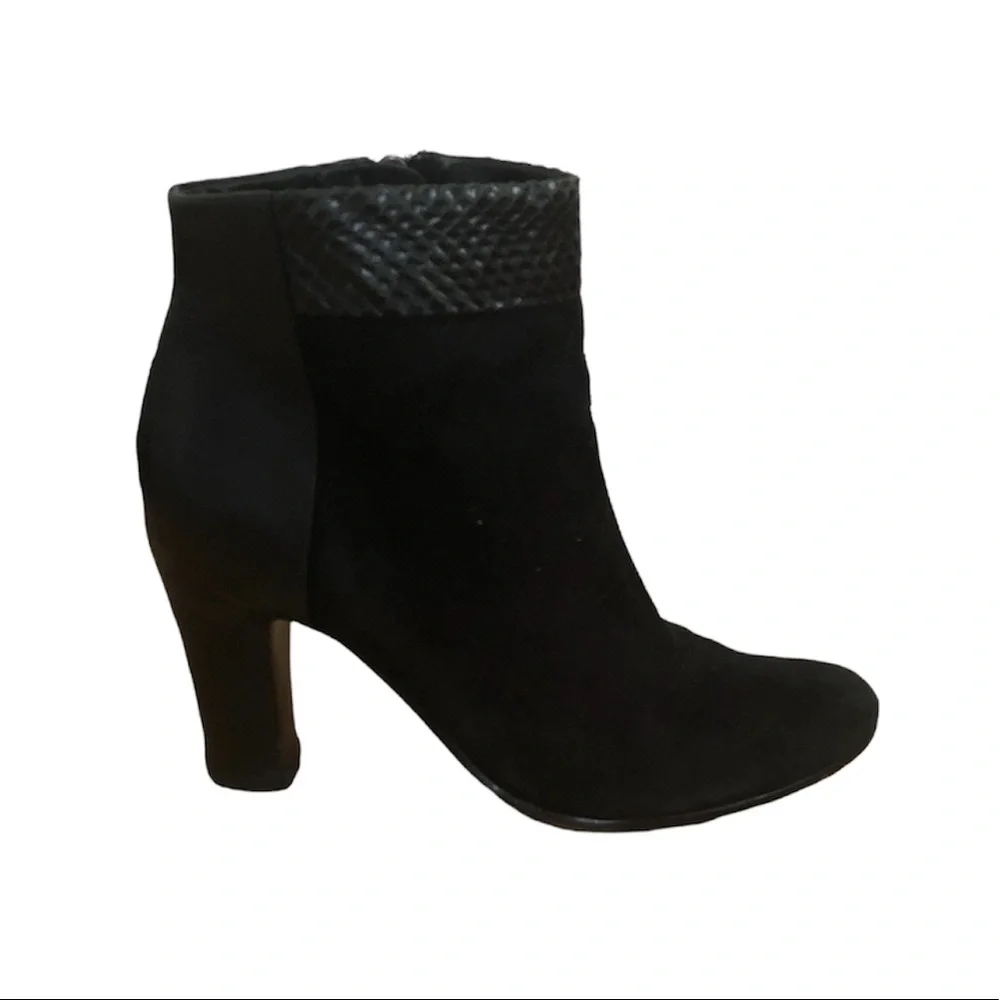 Sam Edelman Black Block Heel Leather and Suede Ankle Booties - Picture 1 of 7